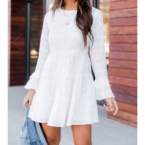 Pink Lily long sleeve white dress